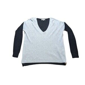 Madewell Women's Light V-Neck Color Block Sweater Merino Wool Gray Black Size XS